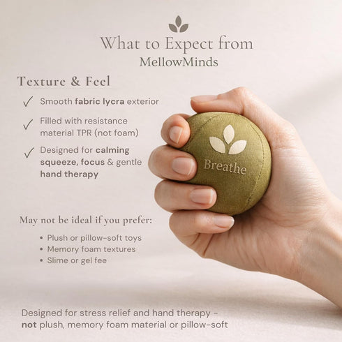 MellowMinds 3-Pack 3 Set Stress Balls for Adults Therapy & Sensory Balls for Stress Relief, Lycra + TPR, Anxiety