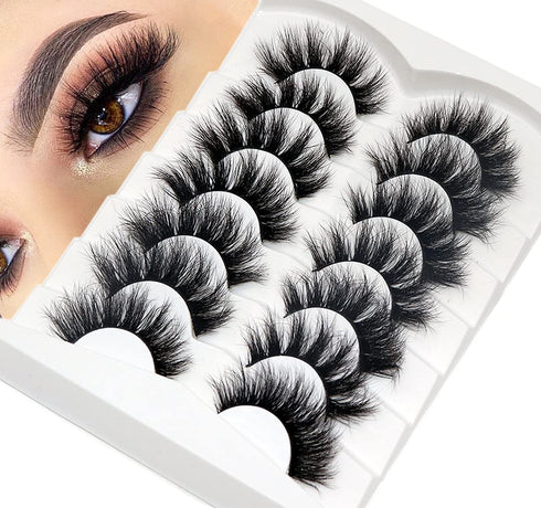 Losha False Lashes - Super Fluffy Faux Mink Eyelashes, Dramatic Long and Full Fake Eyelashes, 7 Pairs Pack