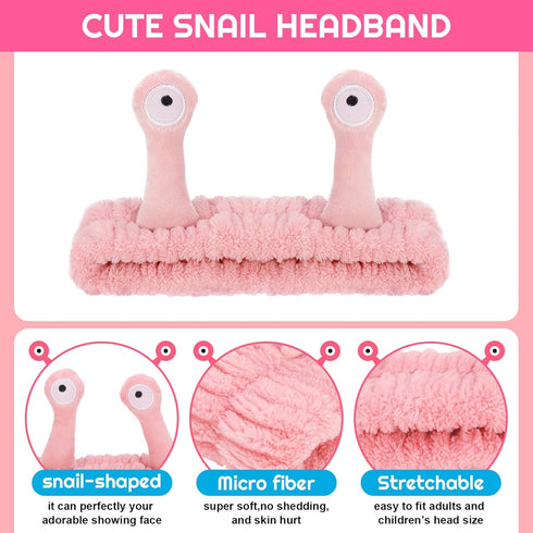 4 Packs Snail Head Bands, Headband for Washing Face, Snail Spa Hair Bands Skincare Makeup Headbands Women Cartoon Cute Coral Fleece Elastic Headband Creative Hair Accessories for Women