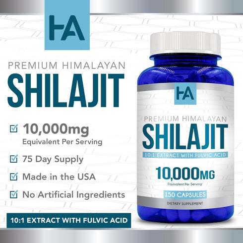 Premium Shilajit Capsules 10,000mg (150 Capsules) - Non-GMO & Gluten Free