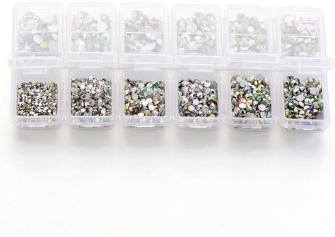 Zealer 1800pcs Crystals AB Nail Art Rhinestones, Round Beads, Flatback Glass Charms for Nails, Crafts, 300pcs Each