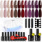 MEFA 19 Pcs Gel Nail Polish Kit with UV Light, 12 Colors Burgundy Red and Champagne Gold Glitter for DIY Nails