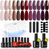 MEFA 19 Pcs Gel Nail Polish Kit with UV Light, 12 Colors Burgundy Red and Champagne Gold Glitter for DIY Nails