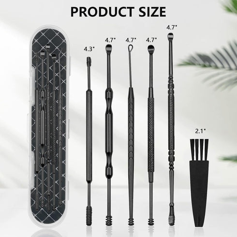 Hion 6 Pcs Ear Wax Removal Kit, Professional Double-Headed Ear Pick Tools with Cleaning Brush and Storage Box