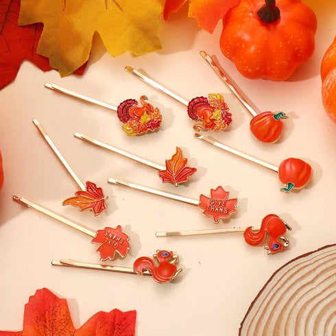 Thanksgiving Fall Hair Clips for Women, Cute Enamel Pumpkin Maple Leaf Turkey Hairpins, Autumn Holiday Accessories