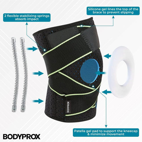 Bodyprox Knee Brace with Side Stabilizers and Patella Gel Pads for Support