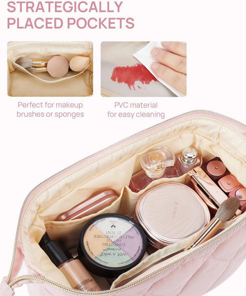 Telena Puffer Makeup Bags for Women - Nylon Puffy Makeup Organizer Case, Travel Essentials