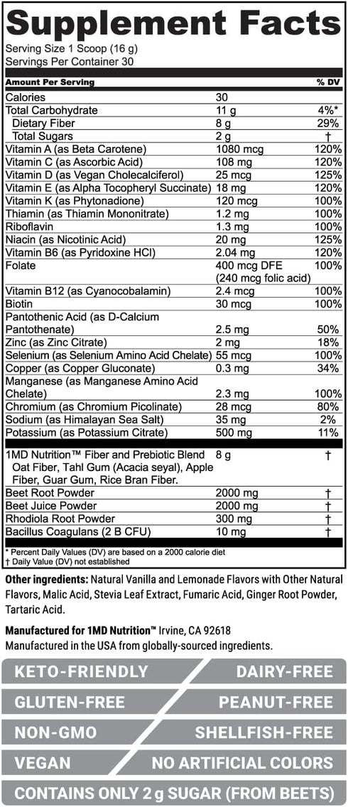 1MD Nutrition CardioFitMD - Vegan Beets Superfood Heart Health Powder - Nitric Oxide Supplement for Blood Pressure