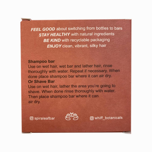 SPIRALEAF Shampoo & Shave Bar, Plant-Based, 2.25oz, Concentrated Formula with Essential Oils, USA Made, Orange Zest