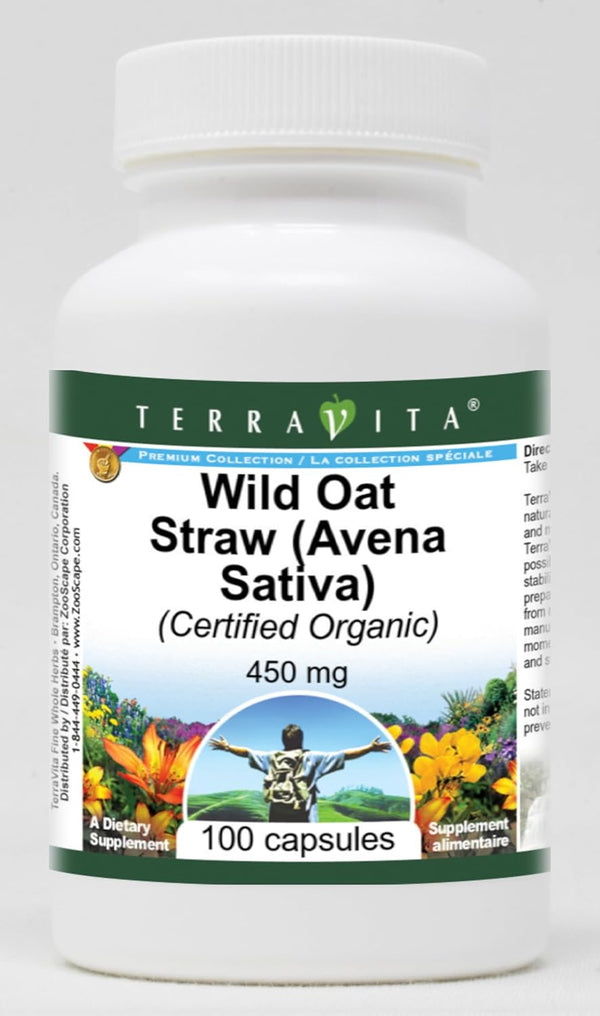 Terravita Wild Oat Straw (Avena Sativa) (Certified Organic) - 450 mg (100 Capsules,