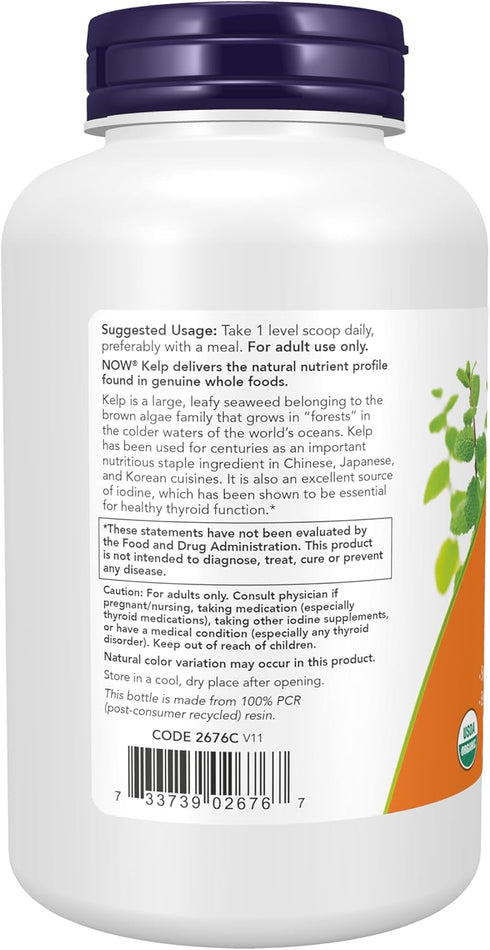 NOW Supplements Kelp Powder, 8-Ounce, Certified Organic, Excellent Source of Iodine, Super Green