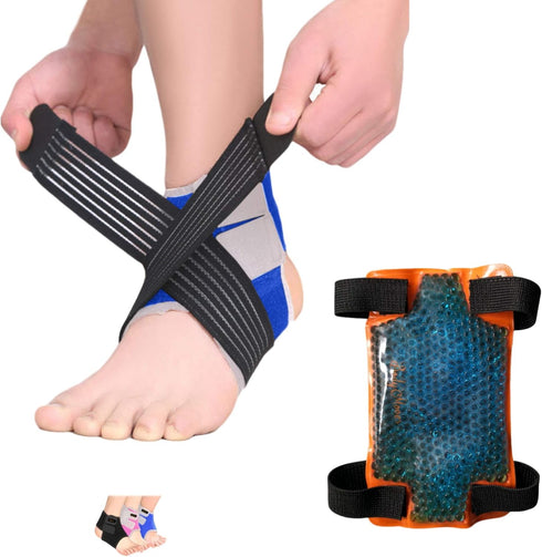 BodyMoves Kid's Ankle Brace Support, PLUS Hot and Cold Ice Pack (Active Blue, MED for Big Kids)