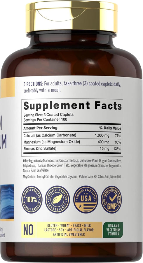 Carlyle Calcium Magnesium Zinc | 300 Caplets | Vegetarian, Non-GMO, Gluten Free Supplement
