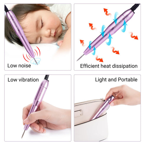 MelodySusie Portable Electric Nail Drill PC120B Compact Efile Kit for Acrylic Gel Nails, Purple