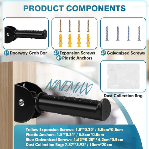 NINEMAX Doorway Assist Handle, Flip Up Folding Grab Bar for Wall, Foldable Safety Grab Handle for Elderly/Handicap