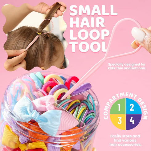 YGDZ Hair Accessories Set: 300 Elastic Rubber Bands, 150 Small Hair Ties, 100 Bands for Thin Hair, 20 Baby Hair Bows