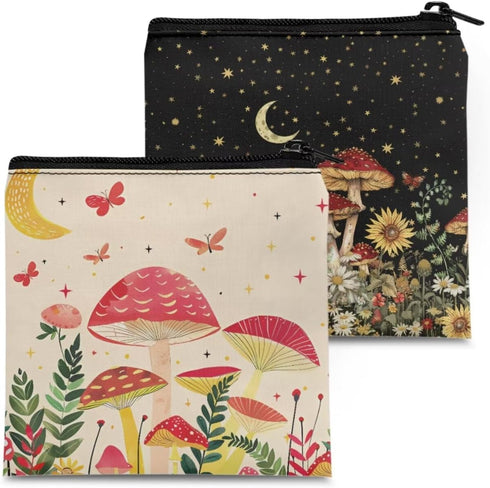SUITOSELFY Mushroom Print Period Bag Travel Sanitary Napkin Storage Bag Small Portable Menstrual