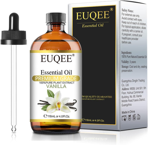Vanilla Essential Oil 4Fl.Oz (118ml) - Premium Vanilla Oil with Glass Dropper for Diffusers, Candle Making, DIY Soap