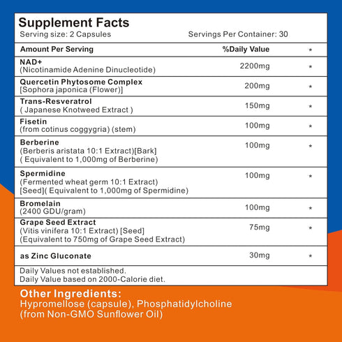 2200mg Liposomal NAD+ Supplement for Cellular Energy & Aging Defense, 180 Capsules