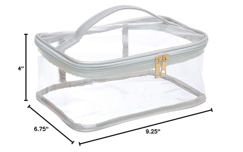Large Cosmetic Bag for Women, Clear Makeup Pouch for Travel or Home, Transparent PVC Organizer with Handle (Silver)