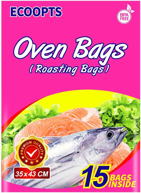 Oven Bags for Cooking, Roasting Bags for Chicken, Meat, Ham, Seafood, and Vegetables - 15 Bags (13.8 x 17 IN)
