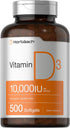Horbaeach Vitamin D3 10000 IU, 500 Softgels, Non-GMO, Gluten Free Supplement, Value Size, High Potency Formula