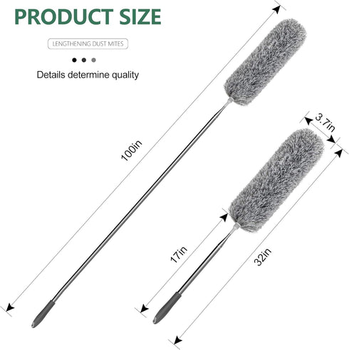 SetSail Extra-Long Dusters with Extension Pole 100-inch for Cleaning, Bendable Microfiber Head Washable Ceiling Fan Duster for High Ceilings, Furniture by SetSail