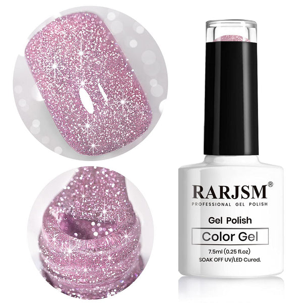 Pink Gel Nail Polish, Reflective Glitter Gel, Diamond Shimmer Nailpolish, Soak Off UV LED Cure Required for Nail Art