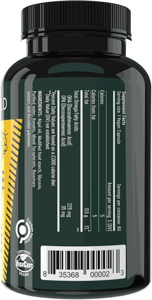 Freshfield Vegan Omega 3 DHA: Algae Oil, Plant Based Omega for Heart, Brain, Joint Health, No Heavy Metals