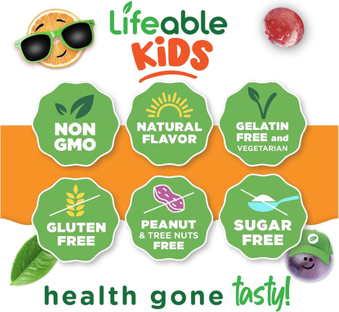 Lifeable Sugar Free Prebiotic Kids Fiber Gummies - 4g Fiber for Digestive Health, Great Tasting Vegetarian Supplements,