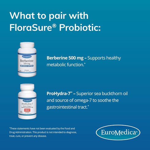Euromedica FloraSure Probiotic, 30 Capsules, Supports Healthy Gut Flora & Digestion, Vegan, Non-GMO, Dairy Free