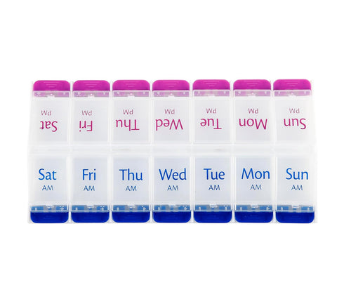 Smart Essentials Weekly AM/PM Pill Organizer, 7-Day Medicine Box with Large Compartments, Pink and