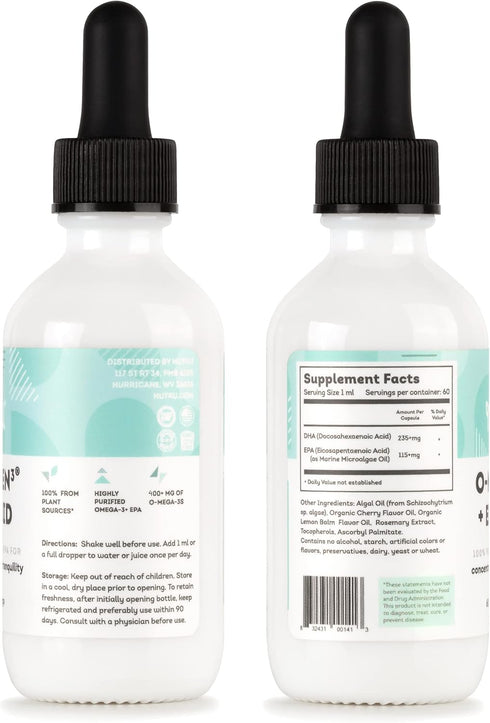 O-Mega-Zen3 +EPA Vegan Omega 3 DHA EPA Liquid Supplement - 2 Fl Oz, Algal Omega3 Essential Fatty Acids