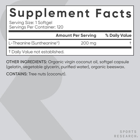 Sports Research L-Theanine 200mg with Organic Coconut Oil - Supplement for Focus, Relaxation & Alertness