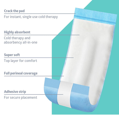 Medline 2-in-1 Absorbent Perineal Pad and Instant Cold Ice Packs - Essential for Postpartum Care (8 Count)