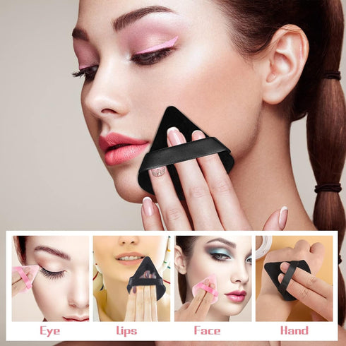 Pimoys 12 Pieces Powder Puff Face Triangle Makeup Puff, Soft Cosmetic Foundation Sponge (Black, Pink)