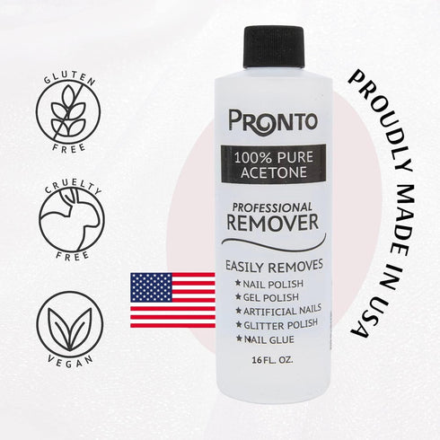 Pronto 100% Pure Acetone Gel Polish Remover - 16 Fl oz for Gel, Dip, Acrylic Nails & Glue