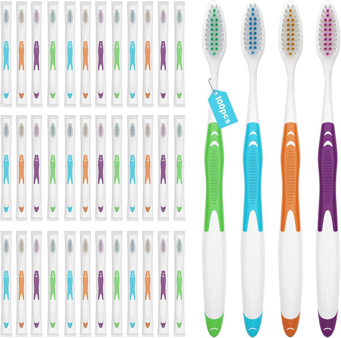 100 Pack Individually Wrapped Bulk Toothbrushes, Disposable for Adults & Kids, Medium Soft Bristles