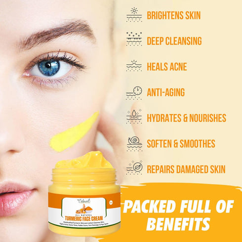 Turmeric Face Cream for Face & Body, All Natural Skin Brightening Lotion, Handcrafted Made in USA