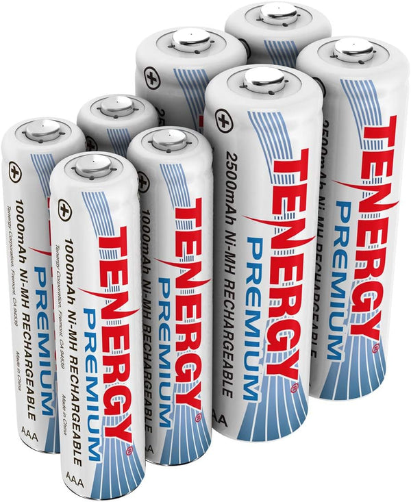 Tenergy Premium High Capacity NiMH Rechargeable Battery Combo, 8 Pack