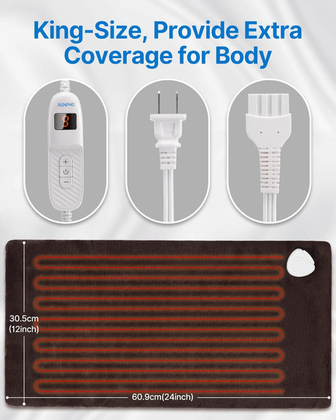 RENPHO Heating Pad for Back, Neck, Shoulder Pain Relief, Extra Large 12"x24" Heat Pad, Auto-Off, FSA HSA Eligible, Brown