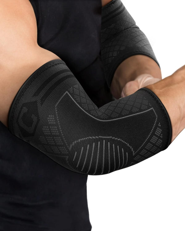 CAMBIVO 2 Pack Elbow Brace, Compression Support Sleeve for Tendonitis & Pain Relief, Black-Grey, Medium