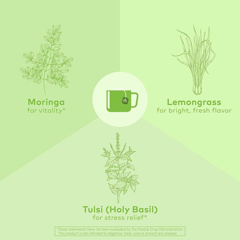Organic India Tulsi Moringa Herbal Tea, Stress Relieving & Nourishing, Vegan, 18 Infusion Bags, 6 Pack