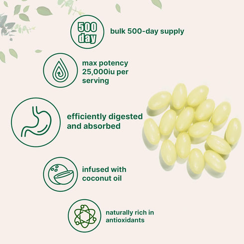 Micro Ingredients Maximum Strength Vitamin A - 25000 IU, 500 Softgels with Coconut Oil