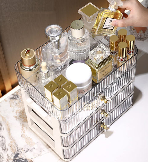 MIUOPUR Makeup Organizer with 3 Large Drawers, Ideal for Bathroom and Bedroom Vanity Storage