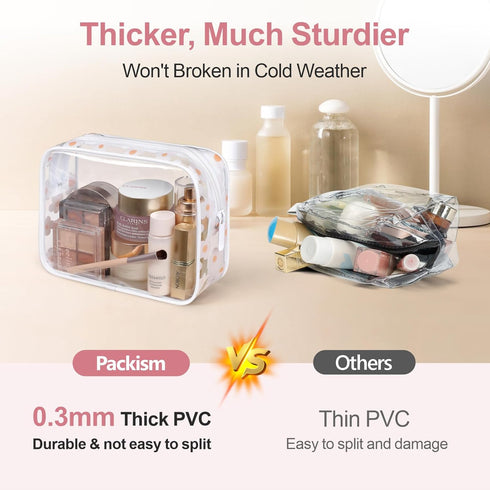 PACKISM TSA Approved Toiletry Bag - Clear Waterproof Makeup Bag, Travel Cosmetic Bag for Women, 3 Pack