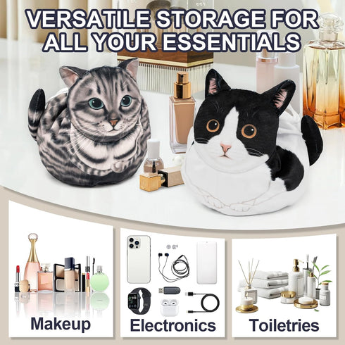 Drawstring Makeup Bag, Cute Cat Travel Makeup Bag Gifts for Women, Large Cosmetic Bag for Women, Makeup Bag Organizer, Makeup Pouch for Purse, Travel Toiletry Bag, Travel Essentials (Gray Cat)