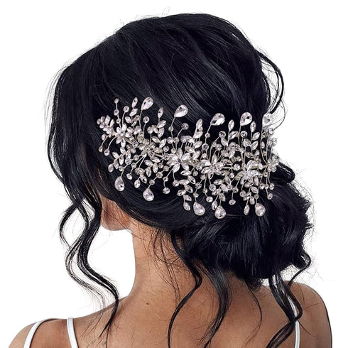 Wedding Headband Bridal Hair Pieces, Silver Rhinestone Side Comb Hair Accessories for Women