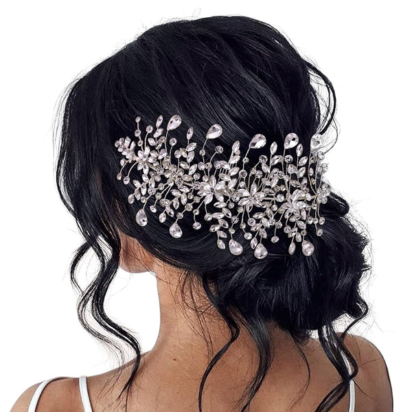 Wedding Headband Bridal Hair Pieces, Silver Rhinestone Side Comb Hair Accessories for Women