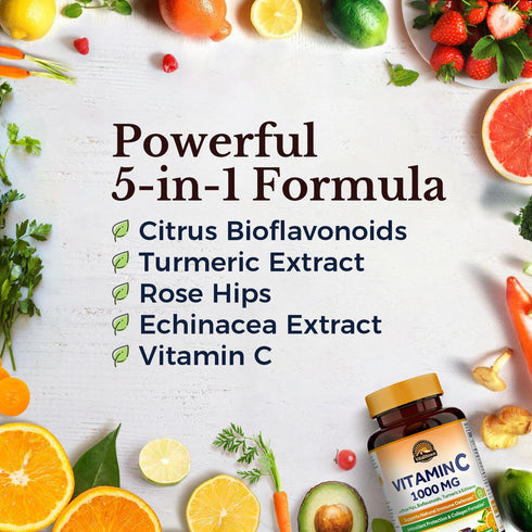 VITALITOWN Vitamin C Complex 1000mg - 90 Tablets with Rose Hips, Bioflavonoids, Turmeric & Echinacea, Daily Immune